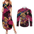 Brisbane Lions Couples Matching Summer Maxi Dress and Long Sleeve Button Shirt Lions Muscular Mascot Graphic - Abstract Paint Splatter Art