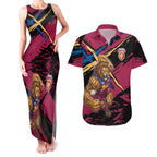 Brisbane Lions Couples Matching Tank Maxi Dress and Hawaiian Shirt Lions Muscular Mascot Graphic - Abstract Paint Splatter Art