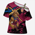 Brisbane Lions Cross Shoulder Shirt Lions Muscular Mascot Graphic - Abstract Paint Splatter Art