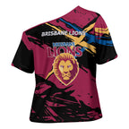 Brisbane Lions Cross Shoulder Shirt Lions Muscular Mascot Graphic - Abstract Paint Splatter Art