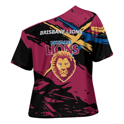 Brisbane Lions Cross Shoulder Shirt Lions Muscular Mascot Graphic - Abstract Paint Splatter Art