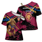 Brisbane Lions Cross Shoulder Shirt Lions Muscular Mascot Graphic - Abstract Paint Splatter Art