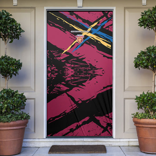 Brisbane Lions Door Cover Lions Muscular Mascot Graphic - Abstract Paint Splatter Art