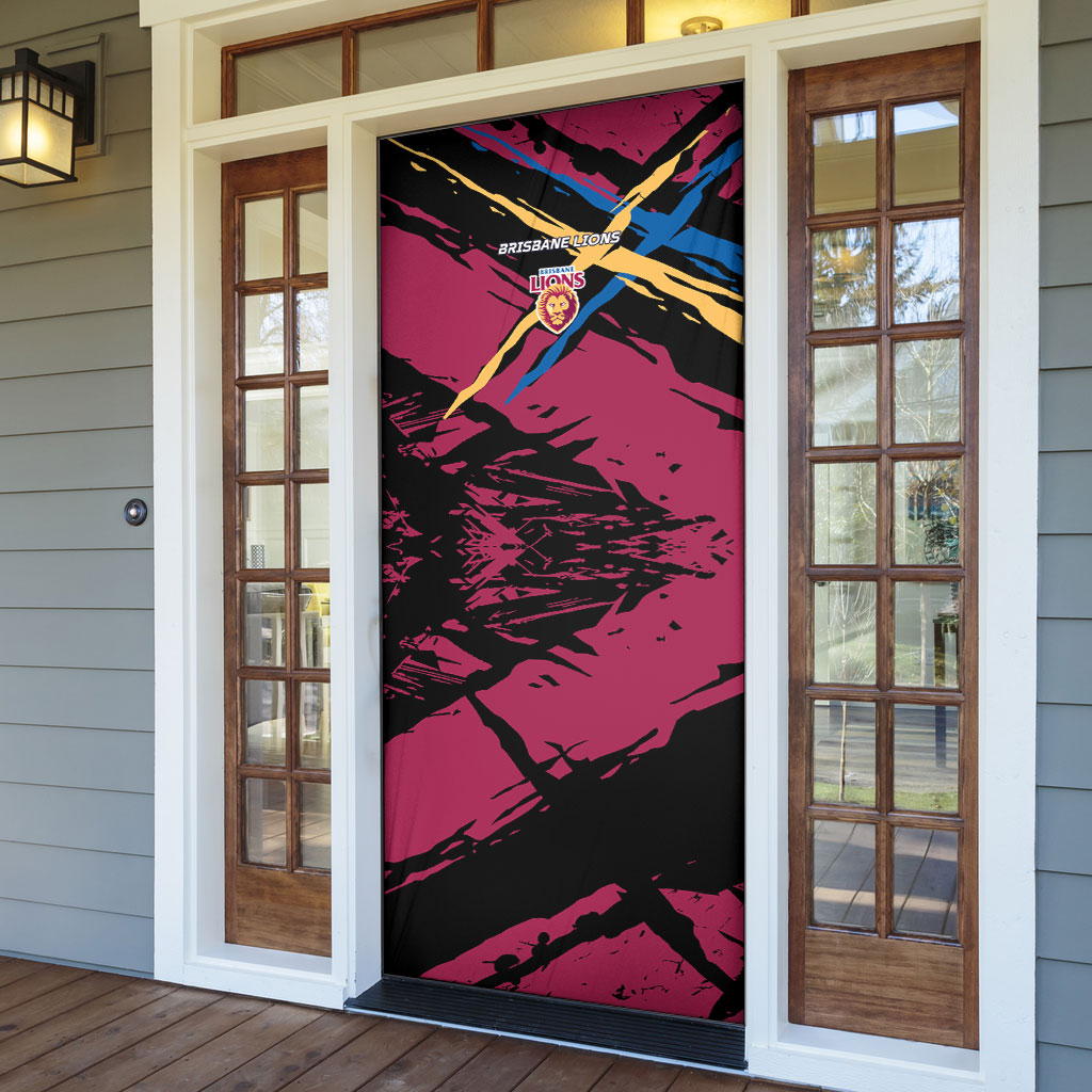 Brisbane Lions Door Cover Lions Muscular Mascot Graphic - Abstract Paint Splatter Art