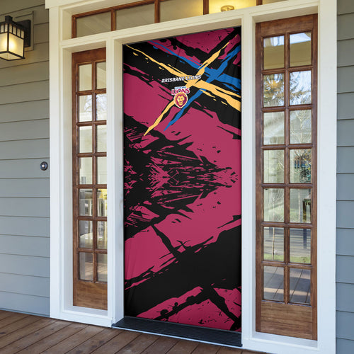 Brisbane Lions Door Cover Lions Muscular Mascot Graphic - Abstract Paint Splatter Art