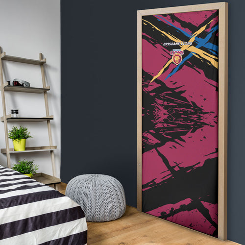 Brisbane Lions Door Cover Lions Muscular Mascot Graphic - Abstract Paint Splatter Art