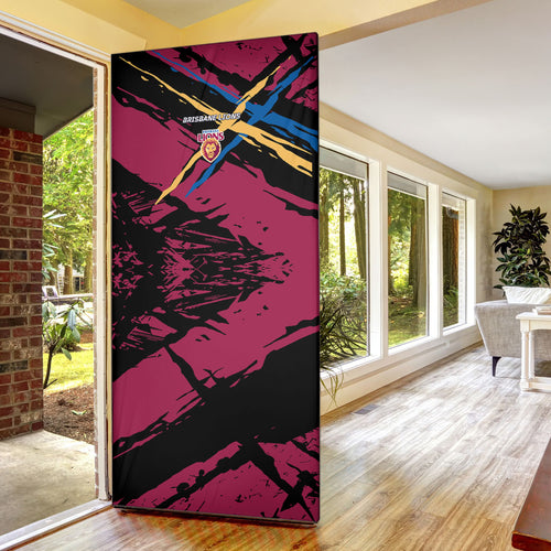 Brisbane Lions Door Cover Lions Muscular Mascot Graphic - Abstract Paint Splatter Art