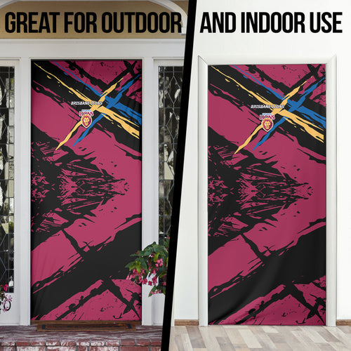 Brisbane Lions Door Cover Lions Muscular Mascot Graphic - Abstract Paint Splatter Art