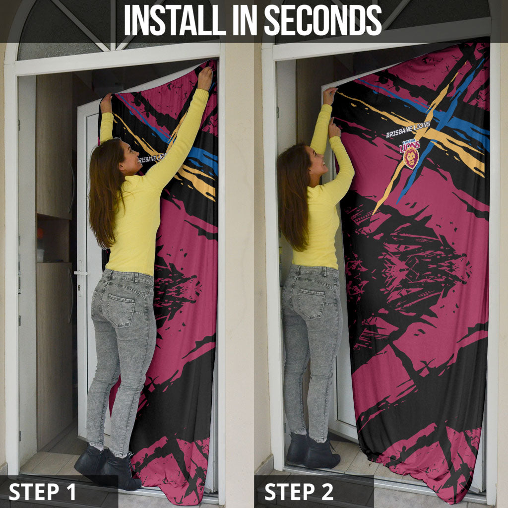 Brisbane Lions Door Cover Lions Muscular Mascot Graphic - Abstract Paint Splatter Art