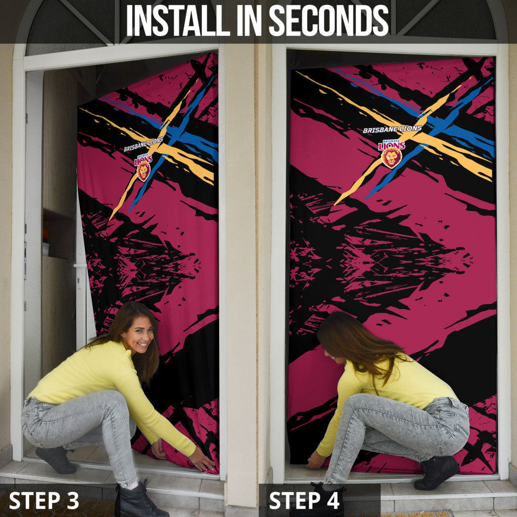 Brisbane Lions Door Cover Lions Muscular Mascot Graphic - Abstract Paint Splatter Art