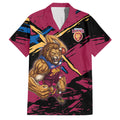 Brisbane Lions Family Matching Long Sleeve Bodycon Dress and Hawaiian Shirt Lions Muscular Mascot Graphic - Abstract Paint Splatter Art