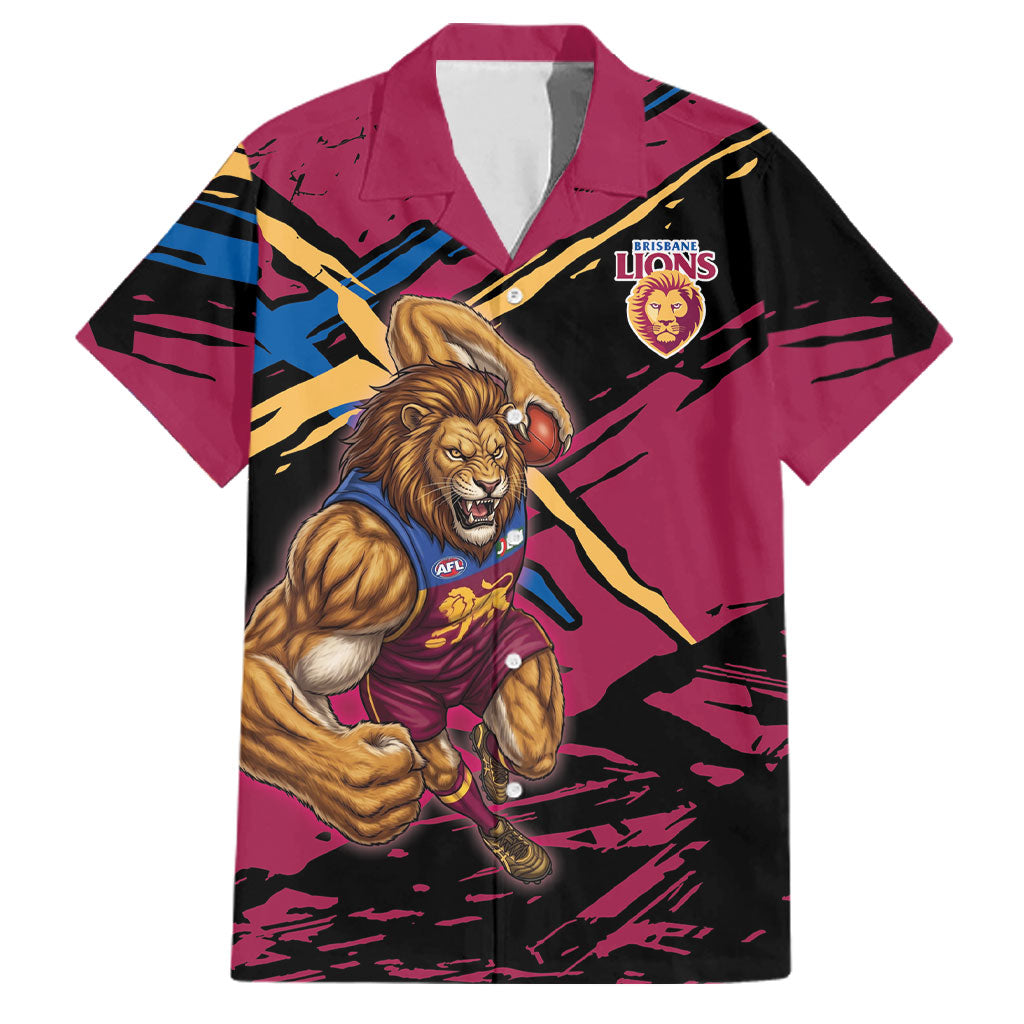 Brisbane Lions Family Matching Long Sleeve Bodycon Dress and Hawaiian Shirt Lions Muscular Mascot Graphic - Abstract Paint Splatter Art