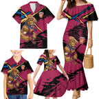 Brisbane Lions Family Matching Mermaid Dress and Hawaiian Shirt Lions Muscular Mascot Graphic - Abstract Paint Splatter Art