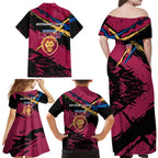 Brisbane Lions Family Matching Off Shoulder Maxi Dress and Hawaiian Shirt Lions Muscular Mascot Graphic - Abstract Paint Splatter Art