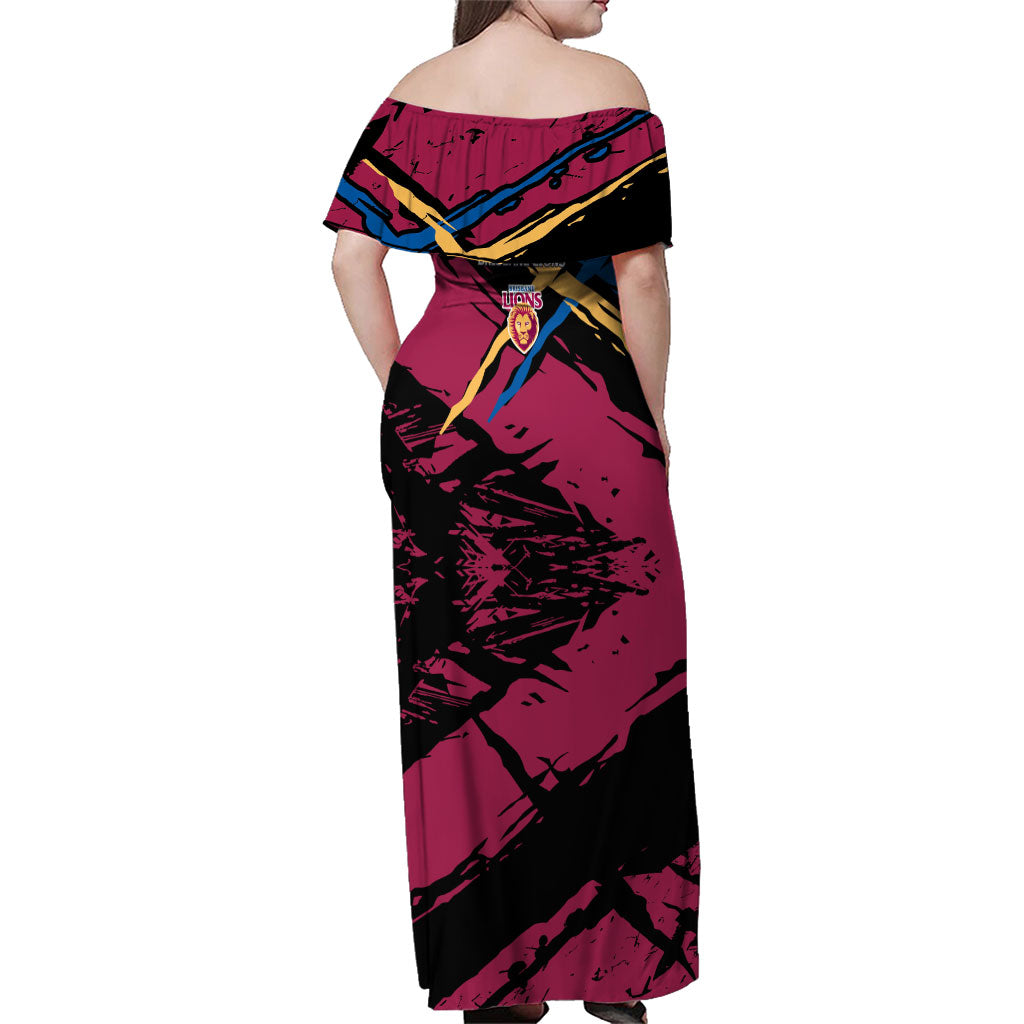 Brisbane Lions Family Matching Off Shoulder Maxi Dress and Hawaiian Shirt Lions Muscular Mascot Graphic - Abstract Paint Splatter Art