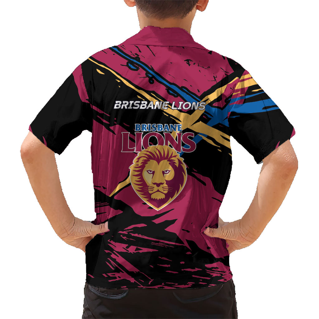 Brisbane Lions Family Matching Off Shoulder Short Dress and Hawaiian Shirt Lions Muscular Mascot Graphic - Abstract Paint Splatter Art