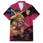 Brisbane Lions Family Matching Off Shoulder Short Dress and Hawaiian Shirt Lions Muscular Mascot Graphic - Abstract Paint Splatter Art