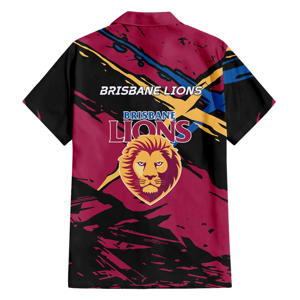 Brisbane Lions Family Matching Off Shoulder Short Dress and Hawaiian Shirt Lions Muscular Mascot Graphic - Abstract Paint Splatter Art
