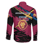 Brisbane Lions Family Matching Off Shoulder Short Dress and Hawaiian Shirt Lions Muscular Mascot Graphic - Abstract Paint Splatter Art