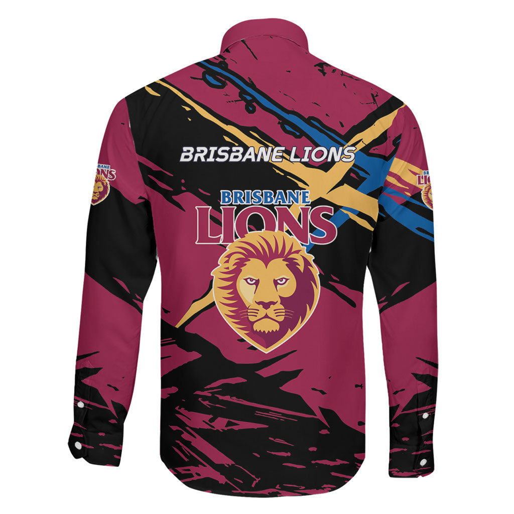 Brisbane Lions Family Matching Off Shoulder Short Dress and Hawaiian Shirt Lions Muscular Mascot Graphic - Abstract Paint Splatter Art