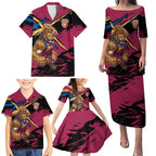Brisbane Lions Family Matching Puletasi and Hawaiian Shirt Lions Muscular Mascot Graphic - Abstract Paint Splatter Art