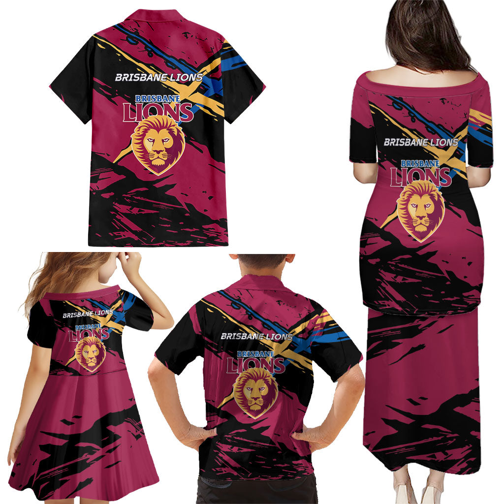 Brisbane Lions Family Matching Puletasi and Hawaiian Shirt Lions Muscular Mascot Graphic - Abstract Paint Splatter Art