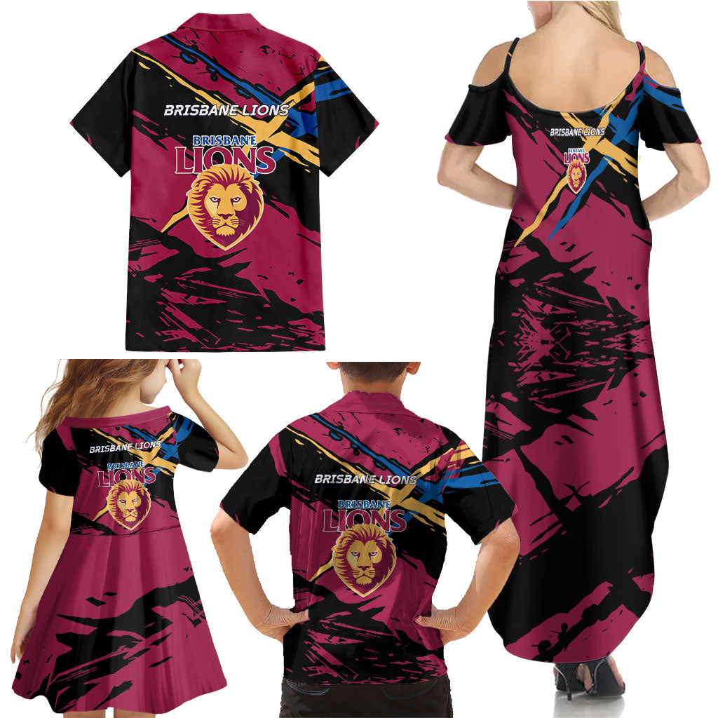 Brisbane Lions Family Matching Summer Maxi Dress and Hawaiian Shirt Lions Muscular Mascot Graphic - Abstract Paint Splatter Art