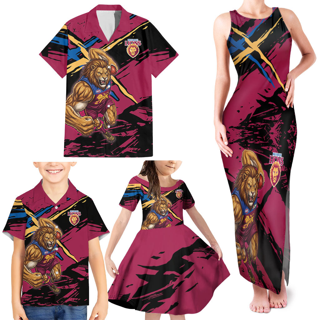 Brisbane Lions Family Matching Tank Maxi Dress and Hawaiian Shirt Lions Muscular Mascot Graphic - Abstract Paint Splatter Art