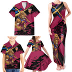 Brisbane Lions Family Matching Tank Maxi Dress and Hawaiian Shirt Lions Muscular Mascot Graphic - Abstract Paint Splatter Art