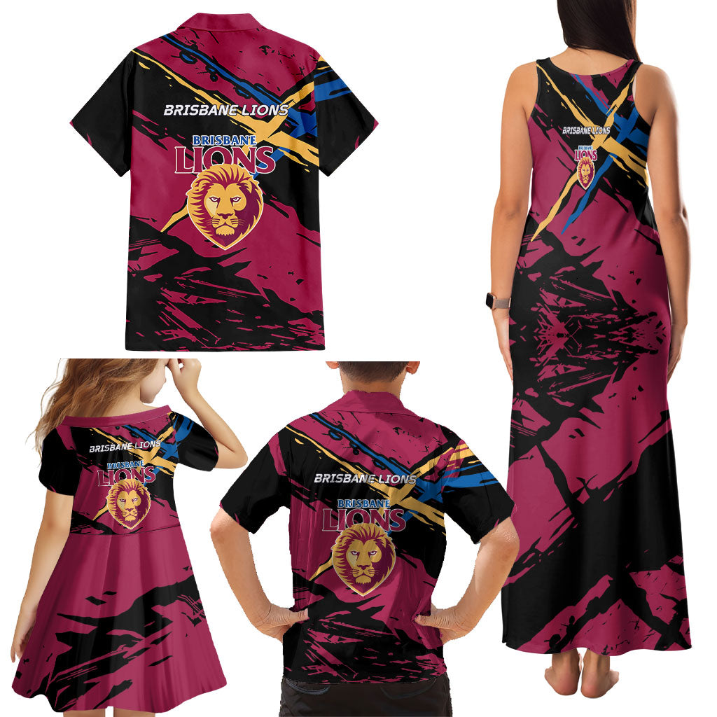 Brisbane Lions Family Matching Tank Maxi Dress and Hawaiian Shirt Lions Muscular Mascot Graphic - Abstract Paint Splatter Art
