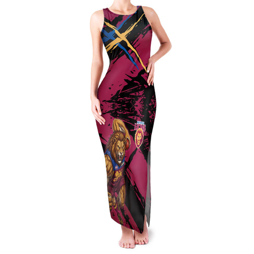 Brisbane Lions Family Matching Tank Maxi Dress and Hawaiian Shirt Lions Muscular Mascot Graphic - Abstract Paint Splatter Art