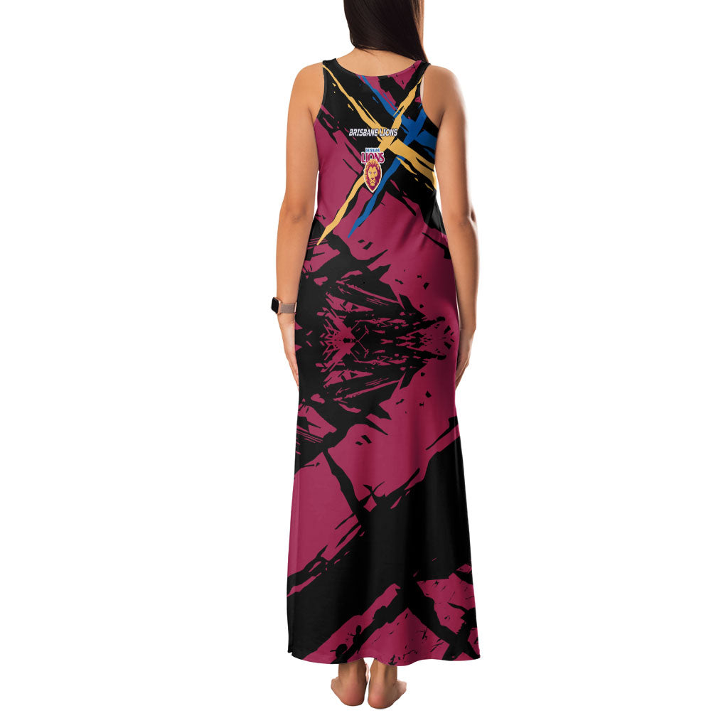 Brisbane Lions Family Matching Tank Maxi Dress and Hawaiian Shirt Lions Muscular Mascot Graphic - Abstract Paint Splatter Art