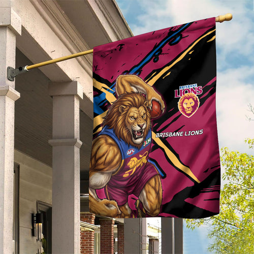 Brisbane Lions Garden Flag Lions Muscular Mascot Graphic - Abstract Paint Splatter Art