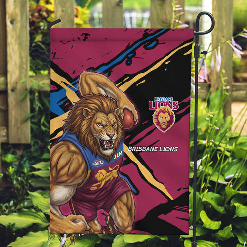 Brisbane Lions Garden Flag Lions Muscular Mascot Graphic - Abstract Paint Splatter Art