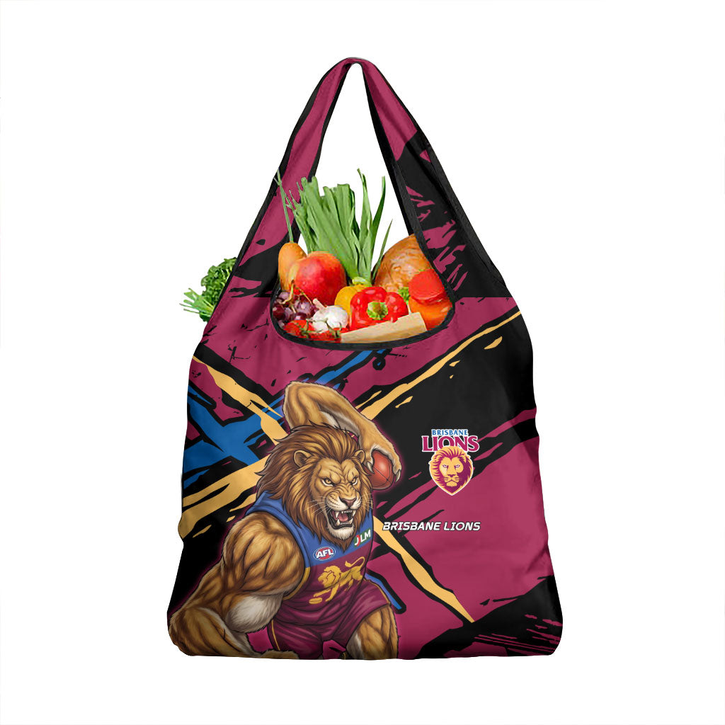 Brisbane Lions Grocery Bag Lions Muscular Mascot Graphic - Abstract Paint Splatter Art