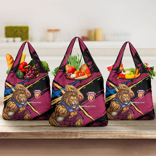 Brisbane Lions Grocery Bag Lions Muscular Mascot Graphic - Abstract Paint Splatter Art