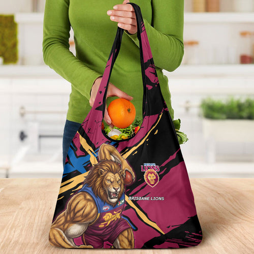 Brisbane Lions Grocery Bag Lions Muscular Mascot Graphic - Abstract Paint Splatter Art
