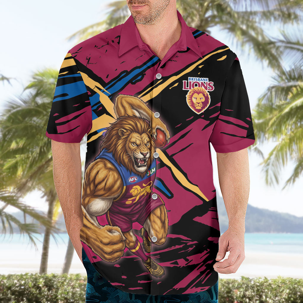 Brisbane Lions Hawaiian Shirt Lions Muscular Mascot Graphic - Abstract Paint Splatter Art
