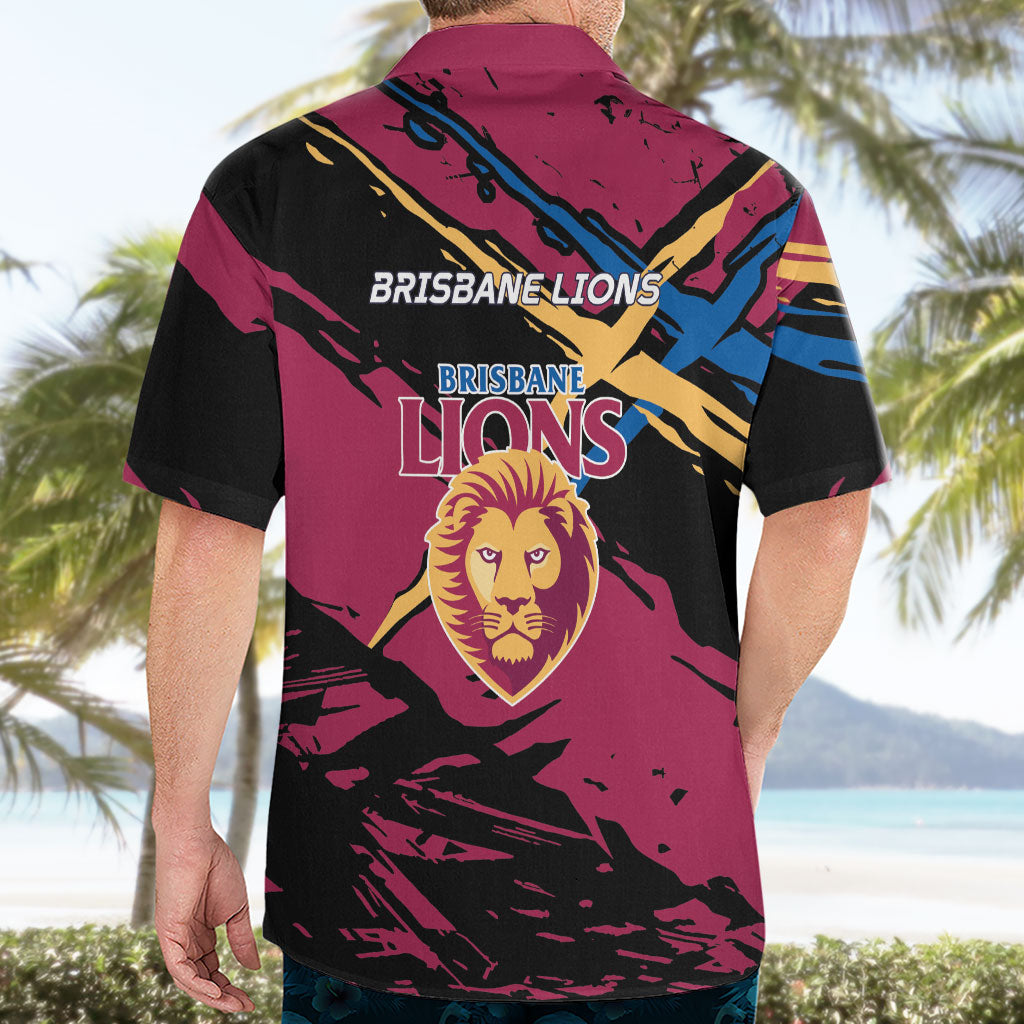 Brisbane Lions Hawaiian Shirt Lions Muscular Mascot Graphic - Abstract Paint Splatter Art