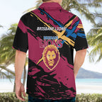 Brisbane Lions Hawaiian Shirt Lions Muscular Mascot Graphic - Abstract Paint Splatter Art