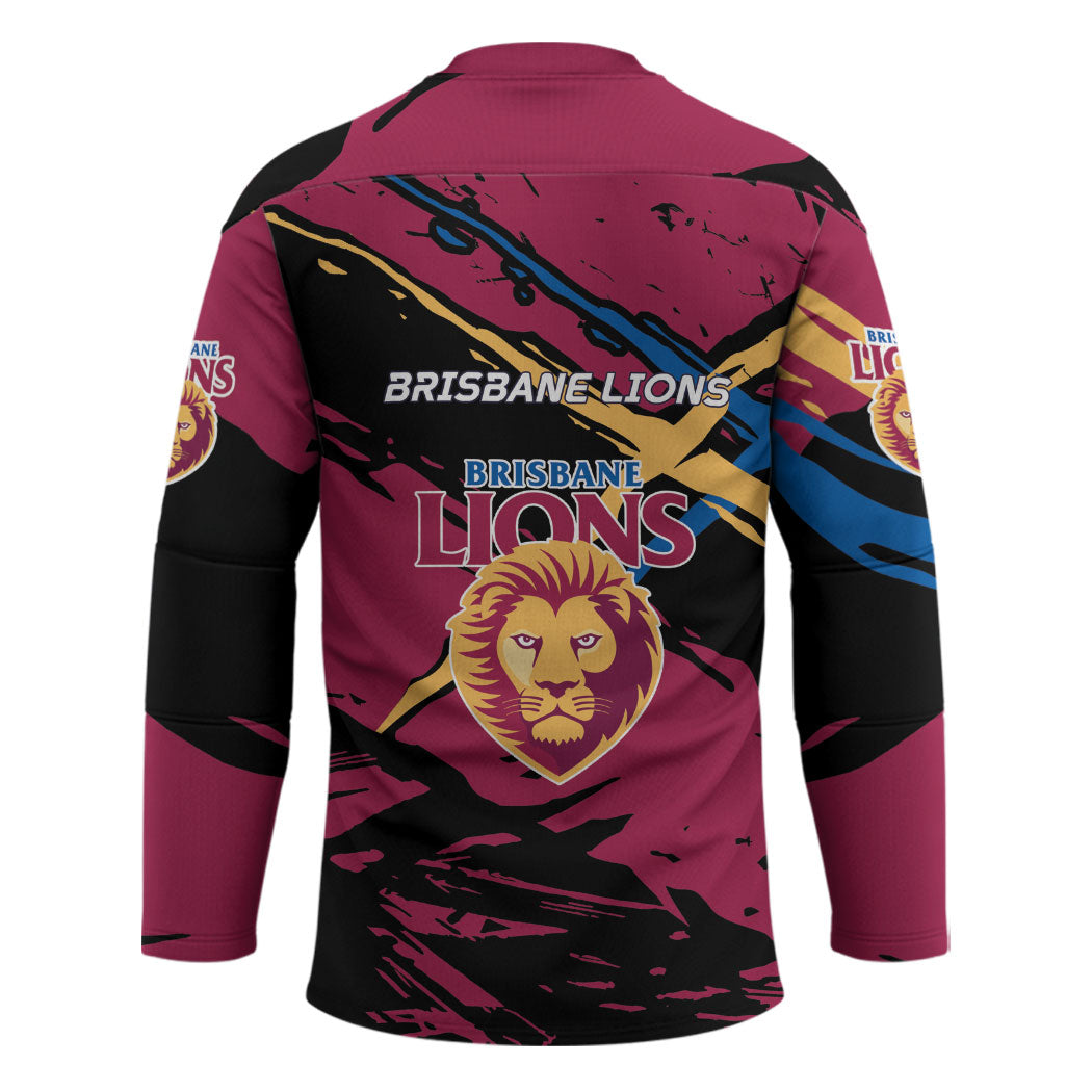 Brisbane Lions Hockey Jersey Lions Muscular Mascot Graphic - Abstract Paint Splatter Art