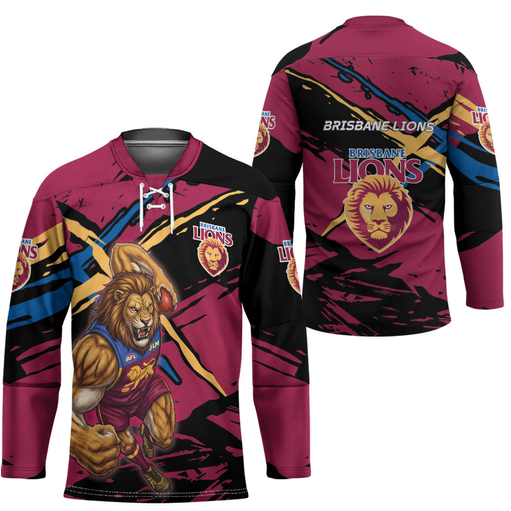 Brisbane Lions Hockey Jersey Lions Muscular Mascot Graphic - Abstract Paint Splatter Art