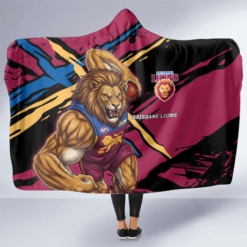 Brisbane Lions Hooded Blanket Lions Muscular Mascot Graphic - Abstract Paint Splatter Art