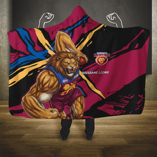 Brisbane Lions Hooded Blanket Lions Muscular Mascot Graphic - Abstract Paint Splatter Art