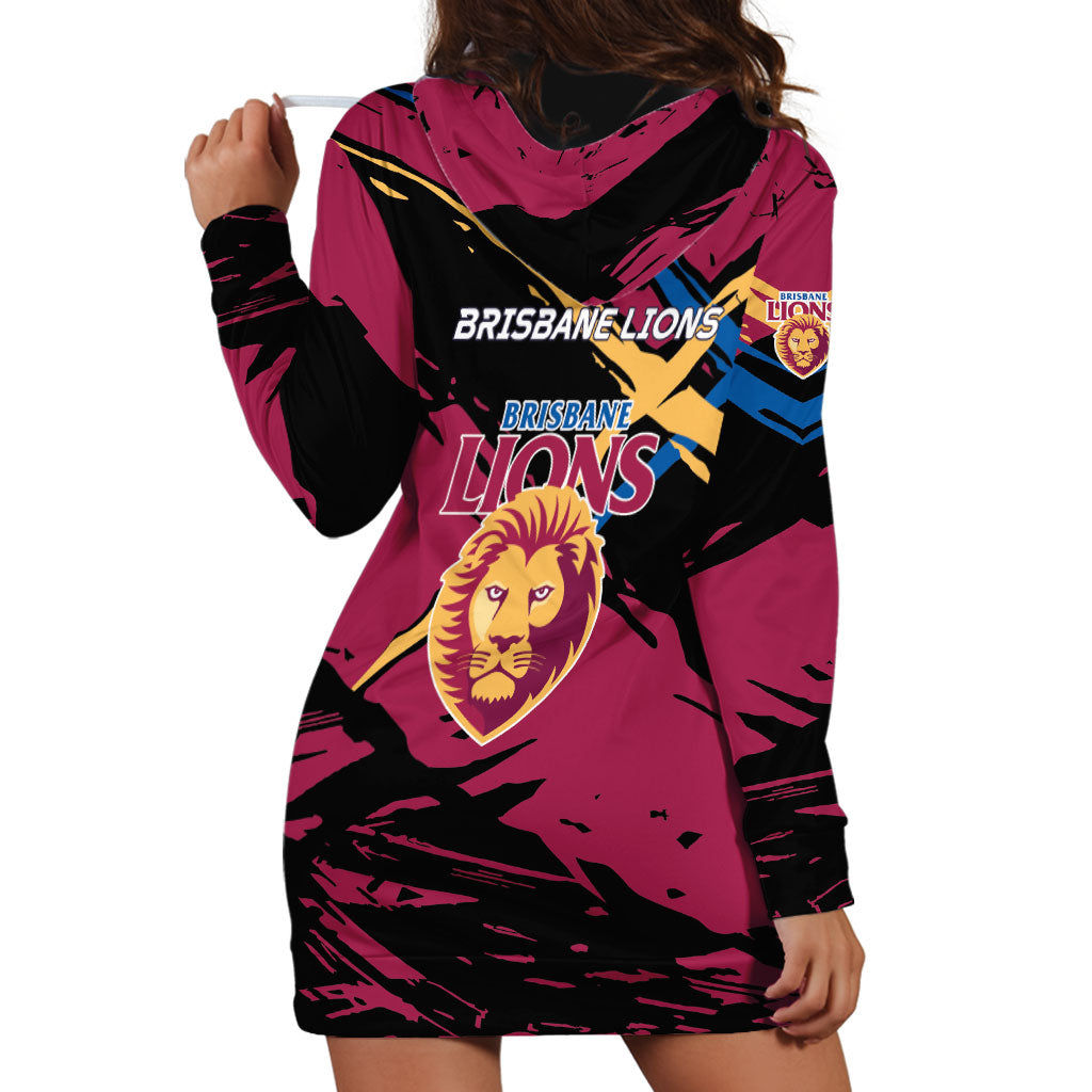 Brisbane Lions Hoodie Dress Lions Muscular Mascot Graphic - Abstract Paint Splatter Art