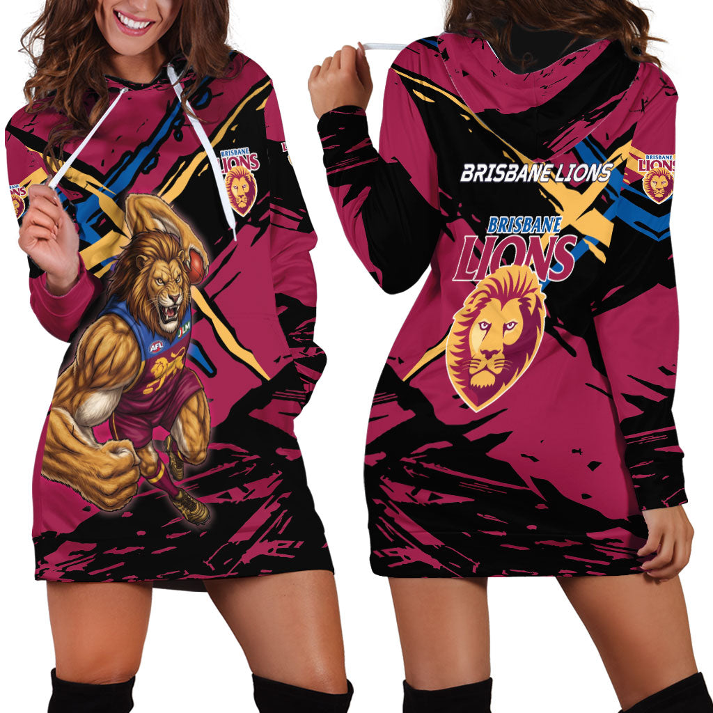 Brisbane Lions Hoodie Dress Lions Muscular Mascot Graphic - Abstract Paint Splatter Art