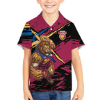 Brisbane Lions Kid Hawaiian Shirt Lions Muscular Mascot Graphic - Abstract Paint Splatter Art