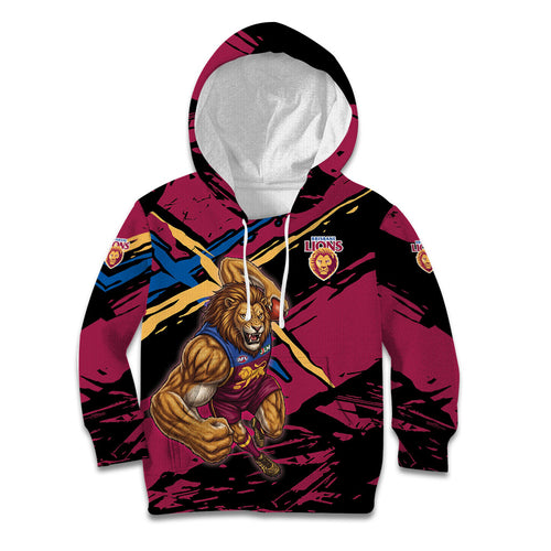 Brisbane Lions Kid Hoodie Lions Muscular Mascot Graphic - Abstract Paint Splatter Art