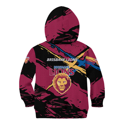 Brisbane Lions Kid Hoodie Lions Muscular Mascot Graphic - Abstract Paint Splatter Art