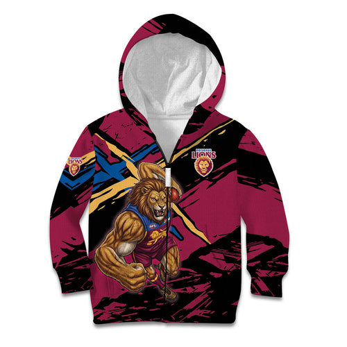 Brisbane Lions Kid Hoodie Lions Muscular Mascot Graphic - Abstract Paint Splatter Art
